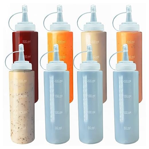 Botellas de Salsa exprimibles para cocinar, Grandes, Botellas Transparentes de 200 ml, condimentos, Botella de Salsa de Tomate, mayonesa, Mostaza, Salsa Picante y Aceite de Oliva (Paquete de 8)