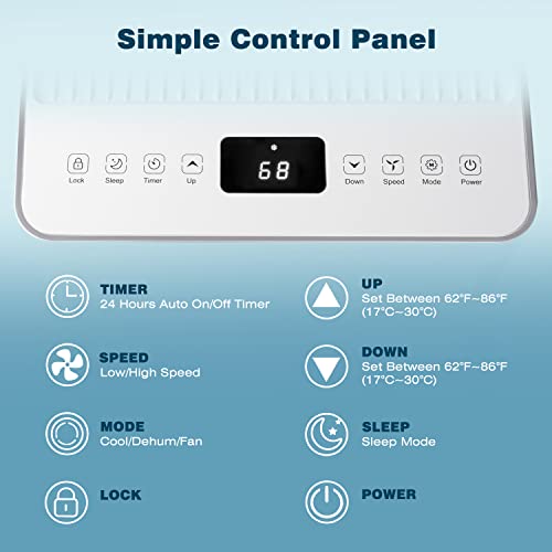 Zafro 8,000 Btu Portable Air Conditioners, Portable Ac Unit With Remote For Room Up To 200 Sq.ft, 3-In-1 Air Conditioner With Digital Display/24Hrs Timer/Installation Kit For Home/Office/Dorms, White&Silver #TOP1