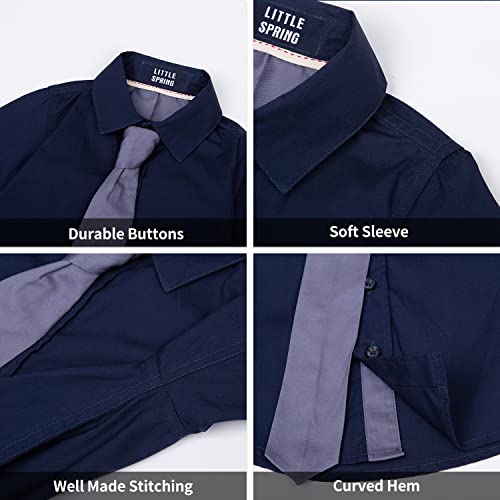 Image of LittleSpring Boys Button Down Long Sleeve Uniform Dress Shirts with Tie