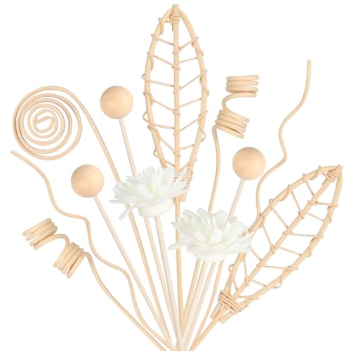 Varillas Difusoras de Madera de Ratán,6 Formas Varillas Difusoras de Madera de Ratán Varillas Difusor de Aroma de Aceite Esencia para Casa Oficina Hotel 12 Piezas