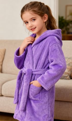 Image of Boys Girls Bathrobes,Toddler Boy Girl Robes,Children's Plush Soft Coral Fleece Hooded Pajamas Sleepwear for Kids