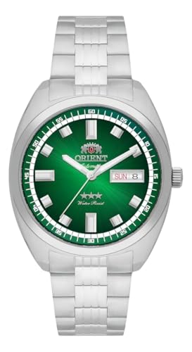 Relógio Orient Heritage Automático 3 Estrelas Yn6ss004 E1sx Correia Prateado Bisel Prateado Fundo Verde