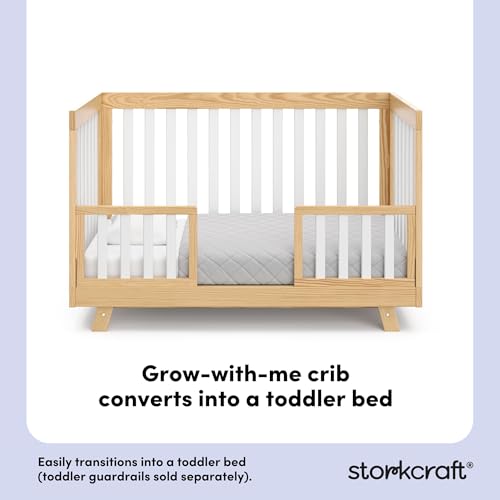 Image of Storkcraft Beckett 3-in-1 Convertible Crib, Natural and White