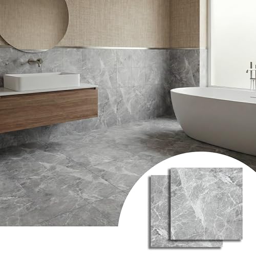 Carreaux de sol en vinyle à décoller et coller aspect pierre pour cuisine et bains de 24m²