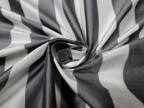 Taffetas de soie à rayures de 2.5 cm tissu haute couture blanc et gris