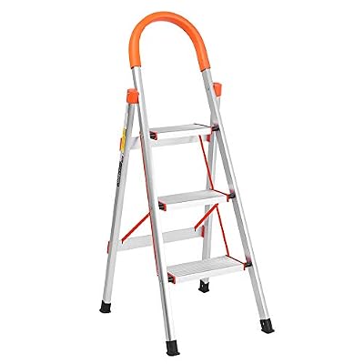 LUISLADDERS 3 Step Ladder Aluminum Lightweight Folding Step Stool Portable Home and Kitchen Anti-Slip Stepladder 330lbs EN131