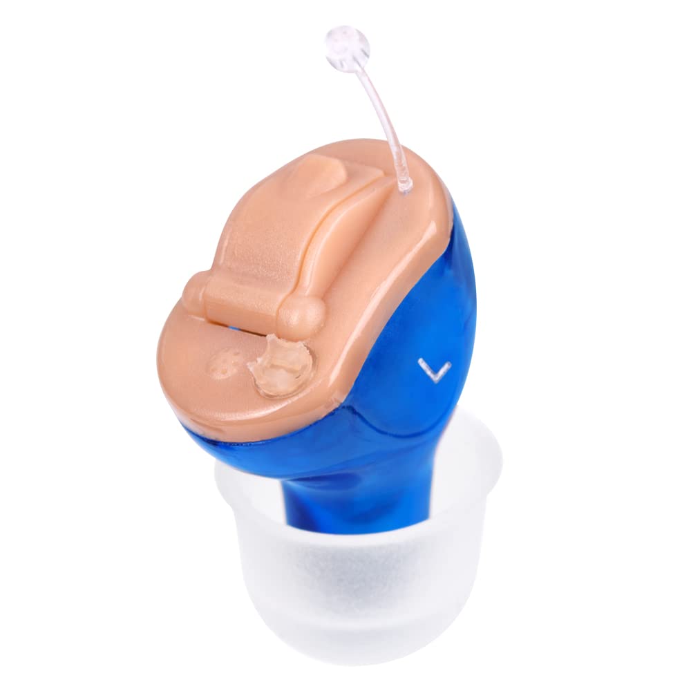 Hearing Amplifier for Seniors Adults - Noise Reduction Hearing Ear Amplification Device Nearly Invisible Hearing Aid Cleaning kit Included (BLUE)