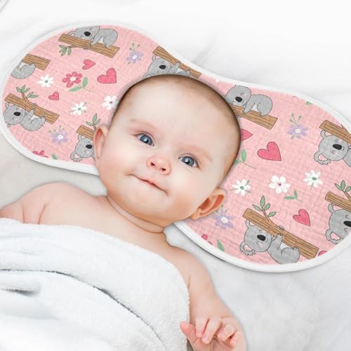 J JOYSAY Flowers Koala Branch Pink Baby Burp Cloths for Boys Girls Large 22''x11'' Cotton 4 Layer Burping Rags for Girl Babies one sizex44