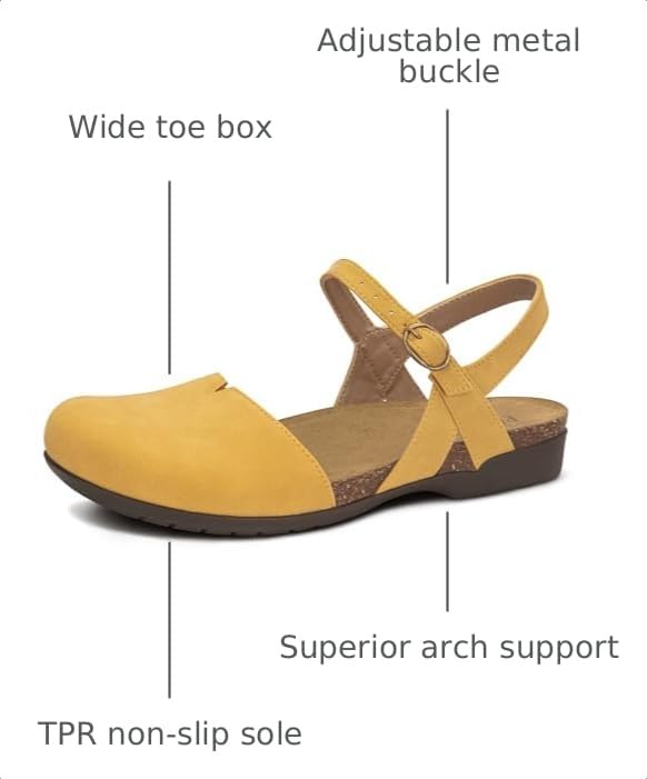 Image of PARTY Closed Toe Sandals Women, Barefoot Arch Support Flat Sandals for Office Work and Travel with Comfortable Cork Footbed