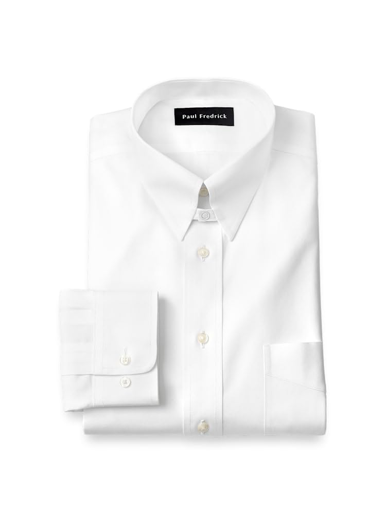 Paul Fredrick Mens Slim Fit Non-Iron Cotton Pinpoint Tab Collar Dress Shirt