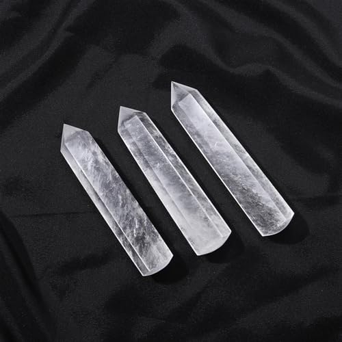 Tour de cristal de roche et quartz transparent, colonne pointue décoration