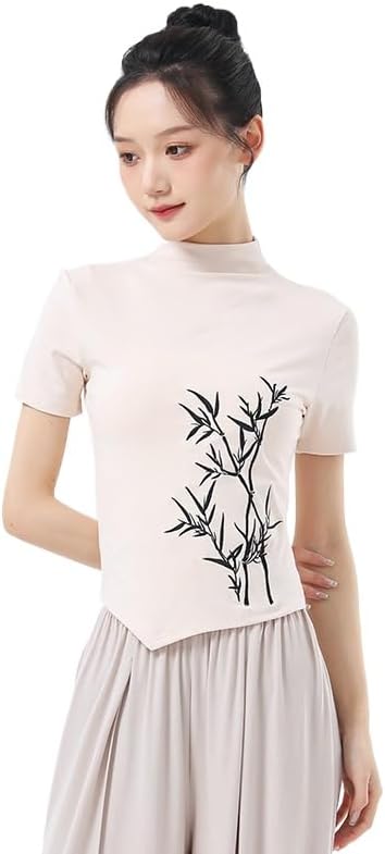 HEARTTOUCH Women Modern Dance Top Embroidery Ballet Wrap Top Chinese Style Shirts Yoga Gym Crop Tops Teen Girls Pullover