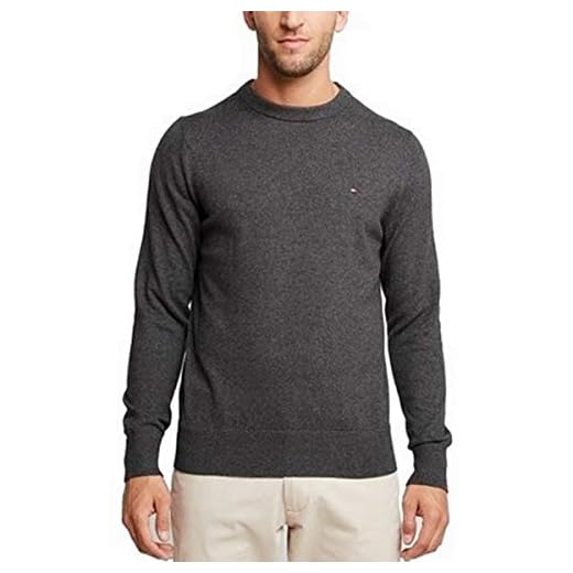 Tommy Hilfiger Herr Pima bomull kashmir rund hals tröja, Kolljung, XL