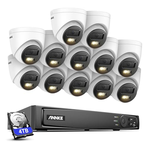 ANNKE 12MP Überwachungskamera Aussen Set, 16CH Videoüberwachung mit 12X PoE IP Kamera und 4TB HDD NVR für 24/7 Aufnahme Innen Outdoor, Personenerkennung und Fahrzeugerkennung, IP67, H1200