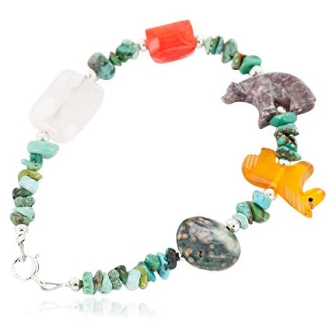 Native-Bay $90Tag Certified Silver Navajo Turquoise Pink Quartz Coral Yellow Resin Bracelet 12979-3 Made by Loma Siiva Cover