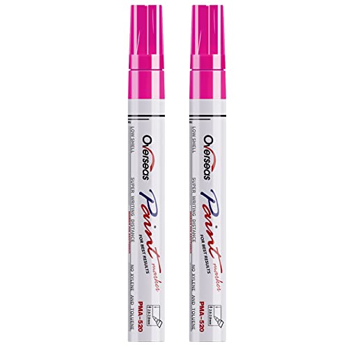 Overseas Permanent Paint Pens Pink Markers - 2 Pack Single Color Oil Based Paint Markers, Medium Tip, Quick Drying And Waterproof Marker Pen For Metal, Rock Painting, Wood, Plastic, Canvas, Mugs