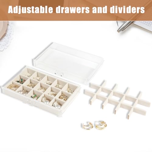 GUOER 5 Drawers Clear Jewelry Box for Women and Girls, Acrylic Earring Holder Organizer Ring Holder Display Storage, Mother\'s Day Warm White