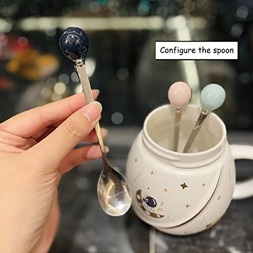 Dramlor Ceramic Astronaut Mug, 15Oz Astronaut Cups Kawaii Space Ceramic Mug With Lid And Spoon, Kawaii Coffee Cup Space Mug With Gift Box For Children, Friends And Family (Dark Blue) #TOP5