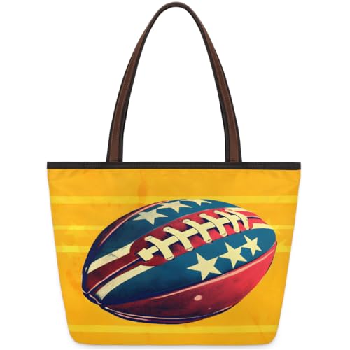 Mexpekil Bolso de mano amarillo de fútbol americano para mujer, bolso de hombro con asa superior, ligero, reutilizable, para compras, trabajo, viajes, playa, multicolor, Medium