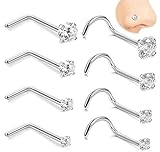 Vitaltyextracts 8pcs 20G Hypoallergenic Nose Screw Studs Round Diamond Surgical Steel Nose Rings Piercing Set