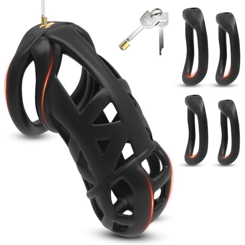 BDSMJOY 7.0 Cobra Peniskäfig Keuschheitskäfig Herren,3D Chastity Cage mit Super-Unsichtbar Schloss & 4 Arc Penis Ring Hodenringe,Keuschheitsgürtel Cock Cage Penis Käfig (7.0, XXL)