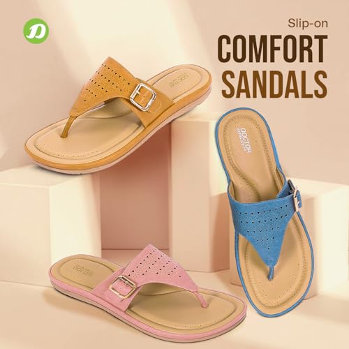 Image of DOCTOR EXTRA SOFT Women's Memory Foam Flat Slippers /Flip-Flops Stylish Casual Comfortable Diabetic Orthopedic Lightweight Slip-On Sandals with Adjustable Buckle for Women & Girls D-609