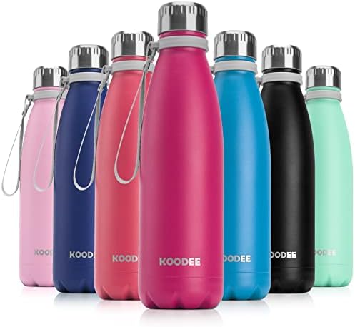 koodee Stainless Steel Water Bottle, 2 Pack 17 oz/500 ml Insulated Water Bottle, Double Wall Vacuum Sports Water Bottle, for School, Fitness, Running-PBA Free