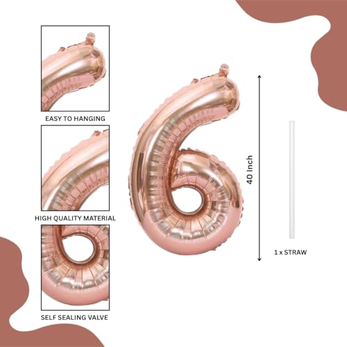 Image of Wanna Party Numerical 6 Rose Gold Balloon for Birthday and Anniversary Party | Number Large Foil (40inch)