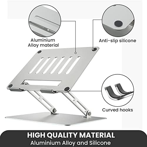 Ventilated Aluminium Laptop Stand for Desks, Laptop Riser, Adjustable Laptop Stand, Ergonomic Laptop Stand, Laptop Holder Compatible with MacBook Pro/Air, HUAWEI, Samsung, HP, Dell
