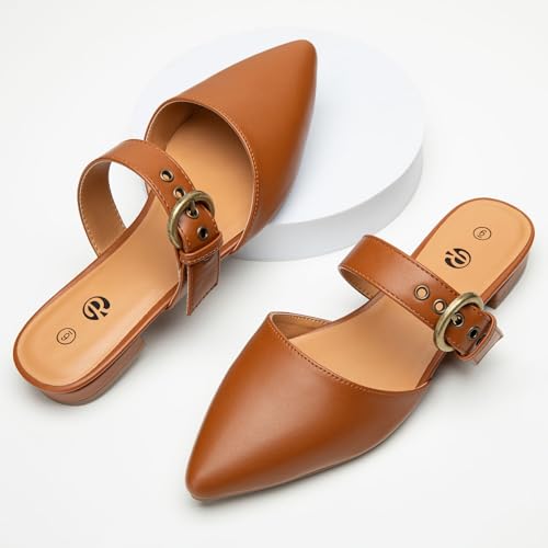 Image of Rekayla Mules for Women Adjustable Strap Pointed Toe Backless Loafer Shoes
