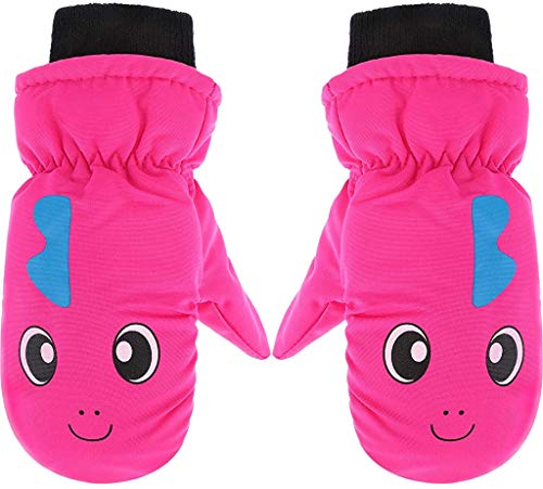 Kids Snow Ski Mittens Winter Gloves Warm Waterproof Mittens for Girls and Boys (Rose Red, 3-6 Years)