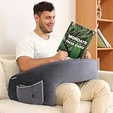 OMOTON Reading Pillow for Lap Desk, Upgrade Extra Large Gaming Pillow for Adult, Perfectly Fitting Your Body Memory Foam Arm Rest Pillow for Reading, Working, Playing in Bed Sofa (Deep Grey)