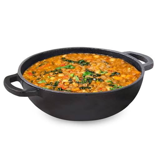 The Indus Valley Pre-Seasoned Cast Iron Kadai with Flat Handles | Medium, 25.4 cm/10 inch, 2.3Ltr, 2.5kg | Naturally Nonstick Kadhai, 100% Pure & Toxi