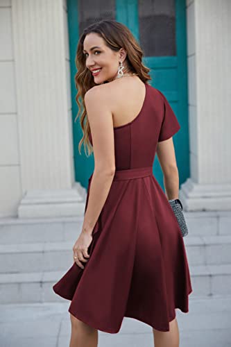 Grace Karin Womens Dresses For Wedding Guest One Shoulder Cocktail Dress High Low Hem Party Dresses Wine Red 2Xl #TOP3