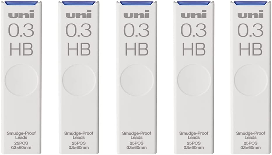 Uni Pencil Lead, The Uni Smudge-Proof Leads, 0.3mm HB, 25 Leads x 5 Pack