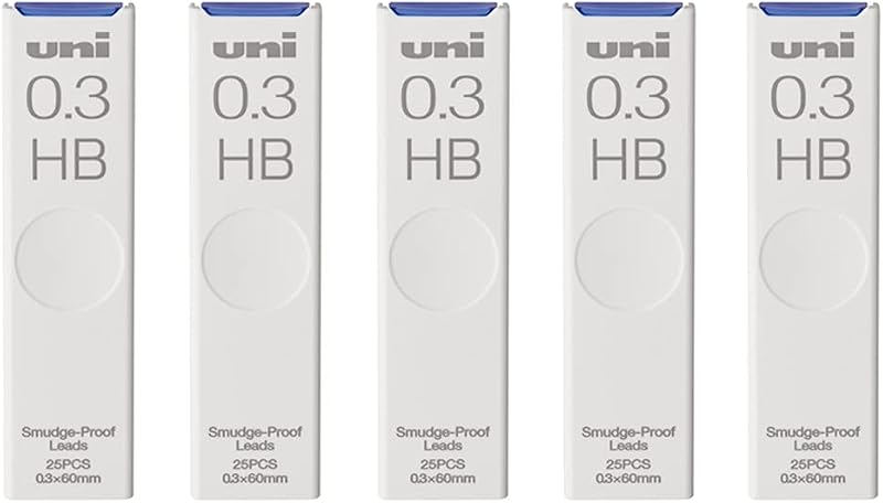 Uni Pencil Lead, The Uni Smudge-Proof Leads, 0.3mm HB, 25 Leads x 5 Pack