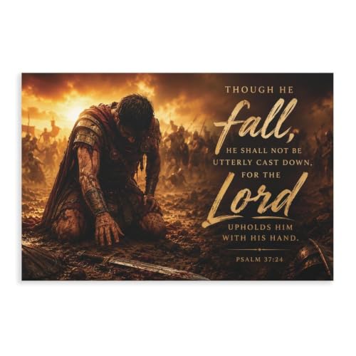 Psalm 37_24 Poster Warrior Faith Scripture Wall Art Canvas Art Decor Gift
