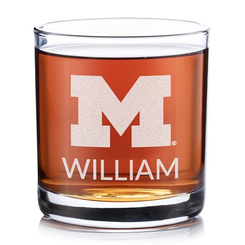 Lifetime Creations Personalized Michigan Wolverines Old Fashioned Glass - Officially Licensed, Custom Engraved Barware, Father's Day, Birthday, Graduation Gift for Men, Michigan Fan, Made in USA
