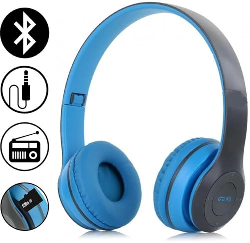 Image of Wireless Headphones, Bluetooth Over Ear Foldable Headset Built in mic Earphones Bluetooth & Wired Headset (Blue, On the Ear)