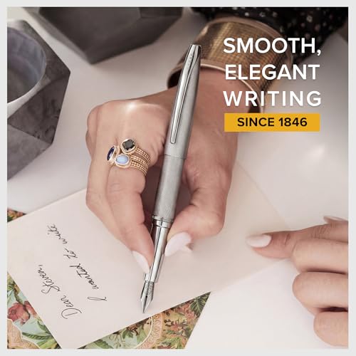 Image of Cross ATX Executive Sandblasted Titanium Gray Fountain Pen with Polished Trim - Fine Nib, Smooth Writing, Premium Gift Box