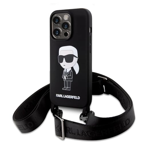 KARL LAGERFELD KLHCP15XSCBSKNK Coque pour iPhone 15 Pro Max 6,7" Coque Rigide Noir bandoulière Silicone Ikonik