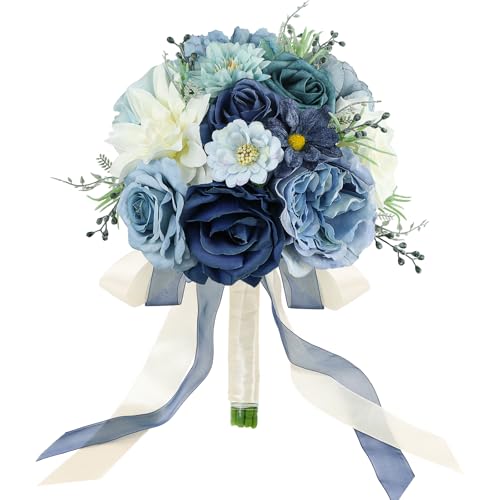 SEMONONIA Wedding Bouquets for Bride Bridesmaid 8.5 Inch Dusty Blue...