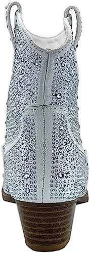 Forever Girls Rhinestone Cowboy Boots Kids Low Heel Dress Booties River-01K White 9 #TOP4