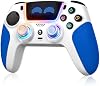 Controlador inalámbrico Pro SFGSUP para PS5, PC, Mac, Steam Deck, azul-blanco | joystick y gatillo Hall Effect, iluminación RGB de 8 colores, giroscopio de 6 ejes, Turbo, doble vibración, programable, batería de 1500 mAh 2