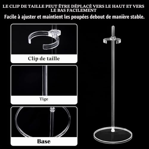 HMIEPRS 5 Pièces 25 cm Support de Présentoir de Poupée en Acrylique, Support de Présentation de Poupées Réglable, Transparent Accessoires pour Poupée Barbie pour 11 to 13 In / 28 to 33 cm Poupée – vue 4