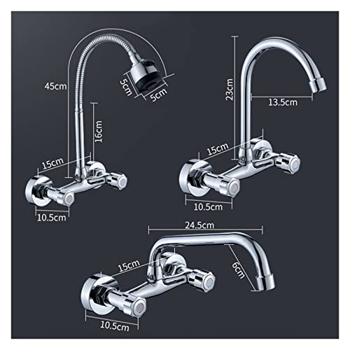 Robinet de cuisine mural double trou mitigeur laiton chromé - 8