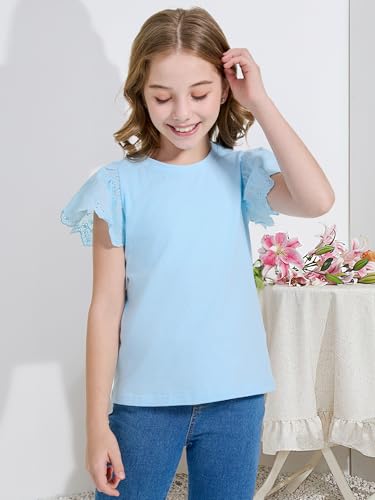 WULFUL Girls Shirts Fashion Cotton Summer Short Sleeve Tops Casual T-Shirts 4-15 Years Old2
