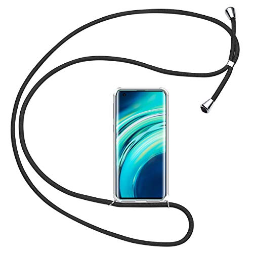 Olliwon Funda con Cuerda Compatible con Xiaomi Mi 10, Carcasa Xiaomi Mi 10 Transparente con Correa para Hombro y Cordón Antigolpes y Anti Arañazos - Negro Cover