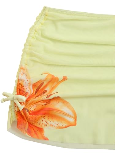 Image of RoseSeek Girl's 3 Piece Cute Bowknot Bathing Suit Halter Triangle High Waisted Swimsuit with Beach Cover Up Skirt