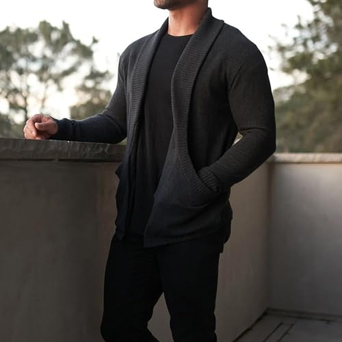 Men's Pure Cotton Knit Cardigan Shawl Collar Fit Casual Cardigans Casual Long Sleeve Zipper Sweaters for Men4